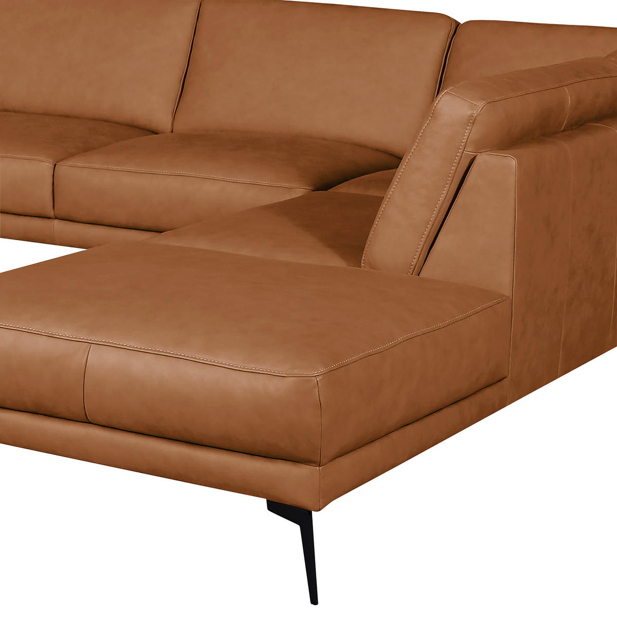 ECKSOFA in Echtleder Cognac  - Cognac/Schwarz, Design, Leder/Metall (273/250cm) - Livetastic