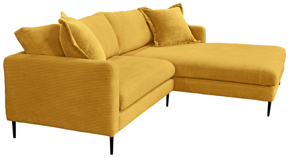 ECKSOFA JOKER Senfgelb Cord  - Senfgelb/Schwarz, Design, Textil/Metall (268/193cm) - P & B