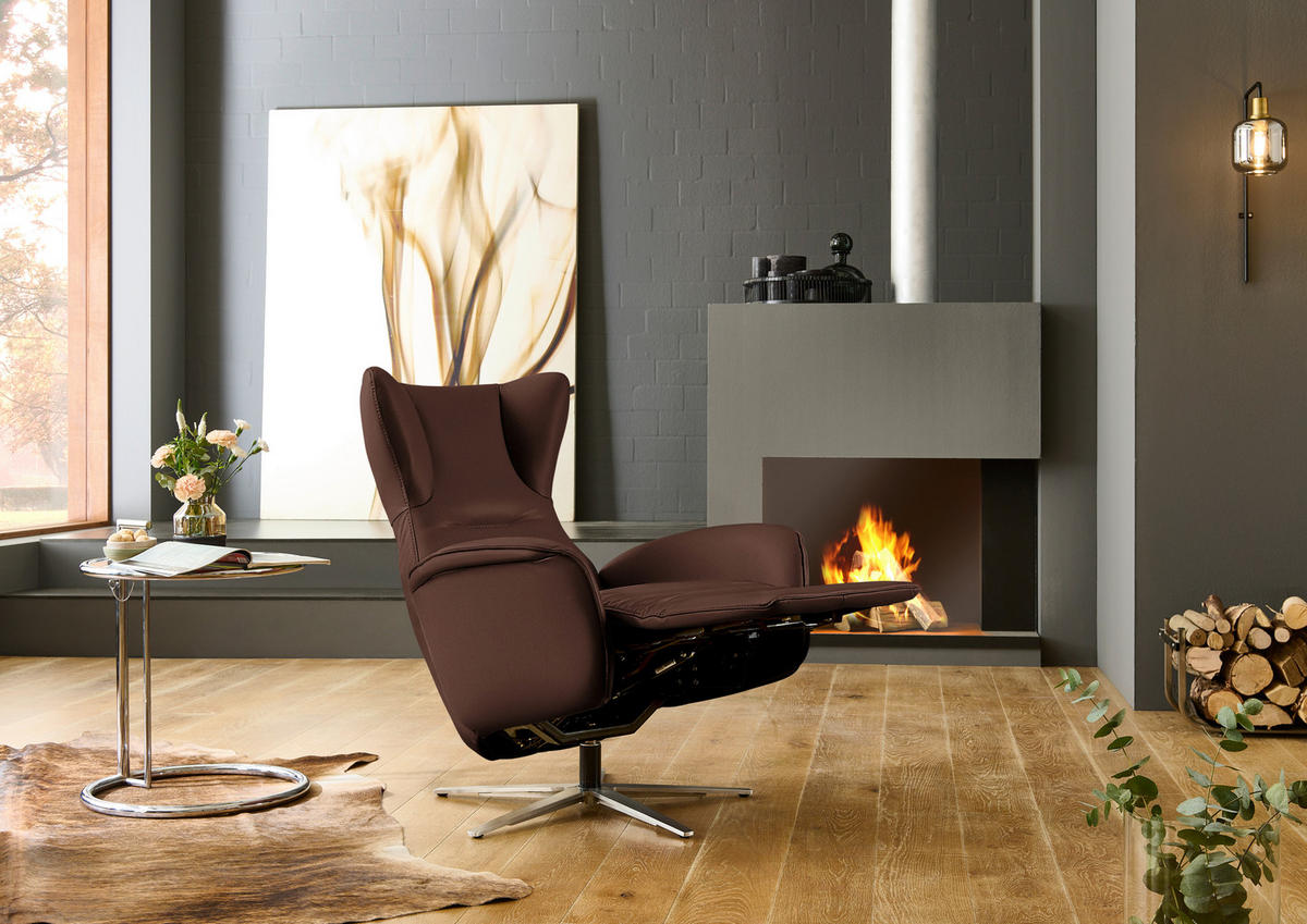 RELAXSESSEL Leder Braun  - Schwarz/Braun, Design, Leder/Metall (75/106/86cm) - Valdera