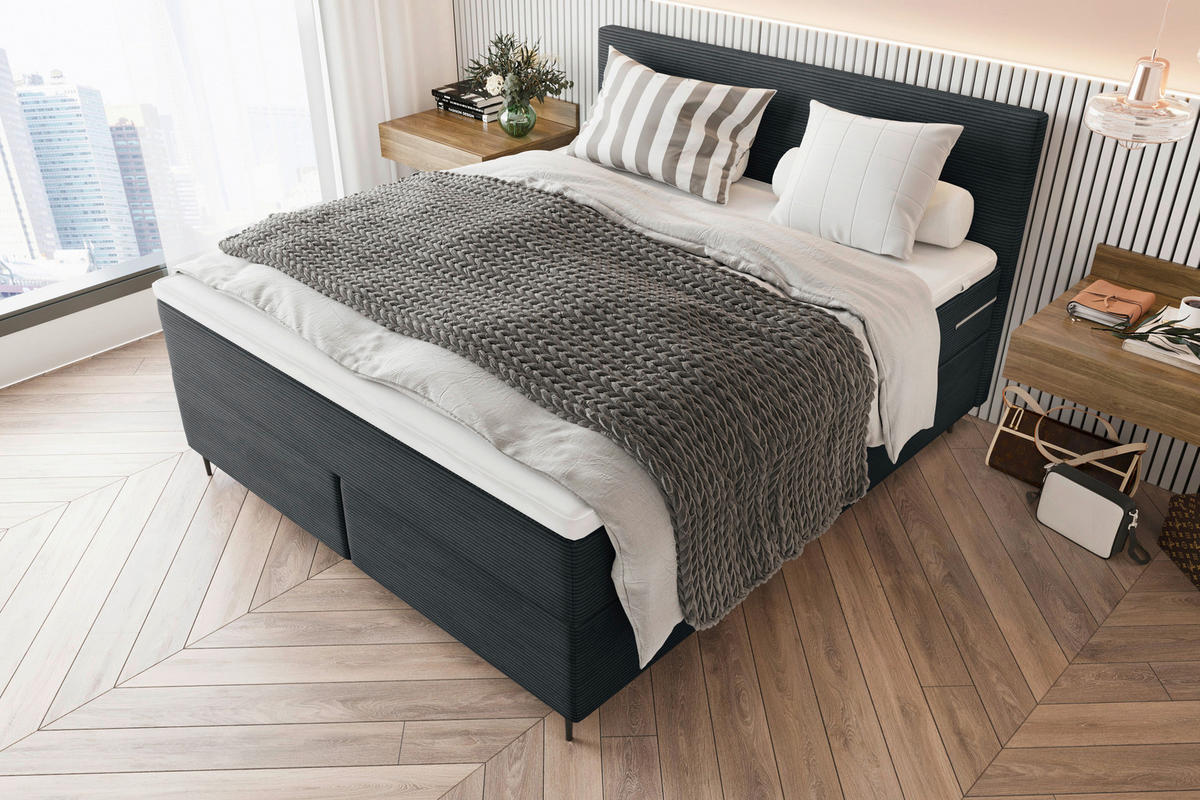 BOXSPRINGBETT 180/200 cm  in Anthrazit  - Anthrazit/Schwarz, Konventionell, Textil/Metall (180/200cm) - Carryhome