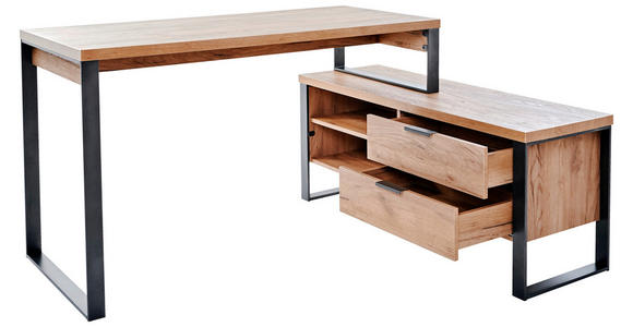 ECKSCHREIBTISCH 147/76/120 cm in Eichefarben - Eichefarben/Anthrazit, MODERN, Holzwerkstoff/Metall (147/76/120cm) - Novel