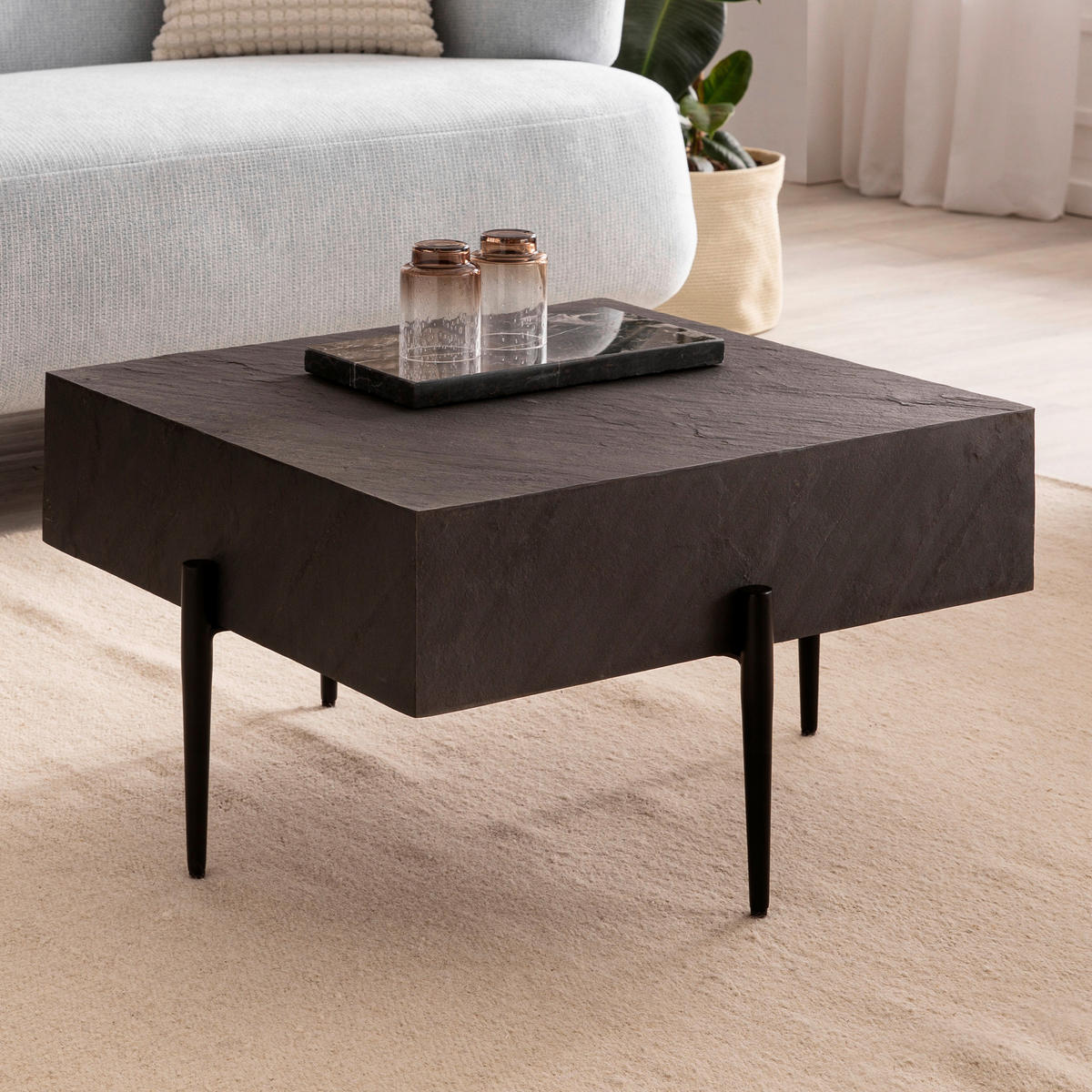 KONFERENČNÍ STOLEK, antracitová, dřevo, plast, kompozitní dřevo, 64/64/35 cm - černá/antracitová, Design, kov/dřevo (64/64/35cm) - MID.YOU