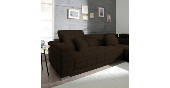 ECKSOFA in Mikrofaser Dunkelbraun  - Chromfarben/Dunkelbraun, Design, Textil/Metall (301/207cm) - Xora