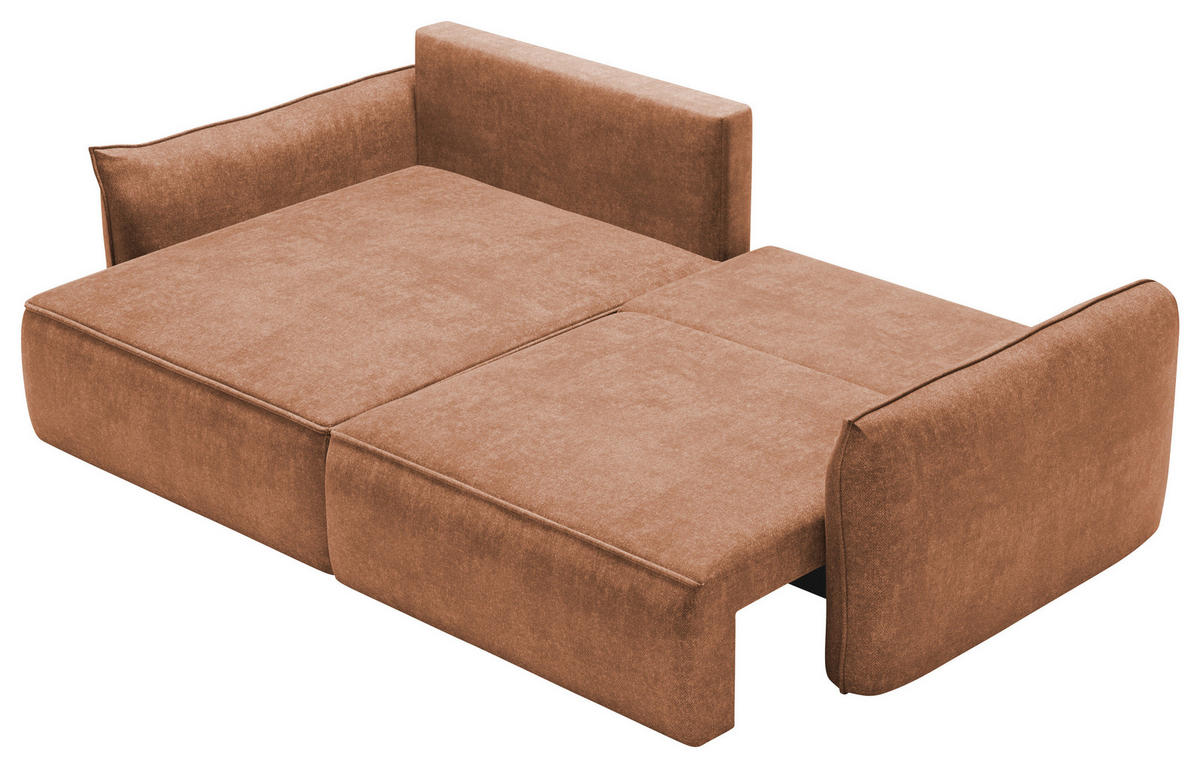 ECKSOFA Terracotta Struktur Rückenkissen, Bettkasten, Schlaffunktion, Rücken echt, Liegefläche im Originalstoff  - Terracotta/Schwarz, KONVENTIONELL, Kunststoff/Textil (148/266cm) - Milino