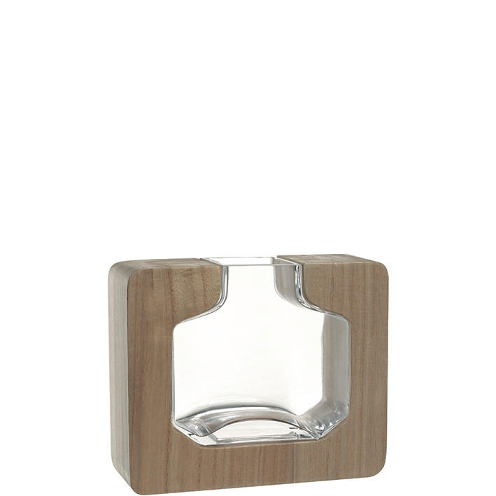 VAZA 17,5 cm  les, steklo  - svetlo rjava/prosojno, Natur, steklo/les (21,5/17,5/7cm) - Leonardo