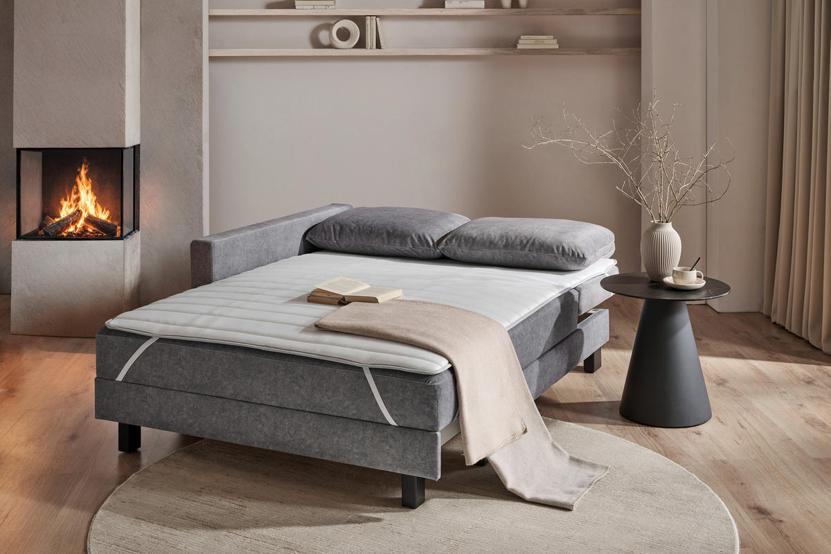 LIEGE in Velours Grau  - Eiche dunkel/Grau, MODERN, Holz/Textil (137/72/155cm) - Joka