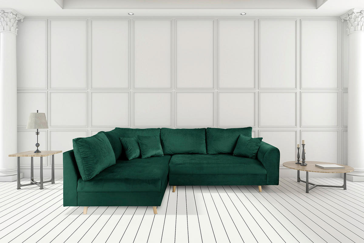 ECKSOFA inkl. Hocker Ariella in Samt Grün  161/231 cm  - Naturfarben/Grün, Design, Holz/Textil (161/231cm) - Livetastic
