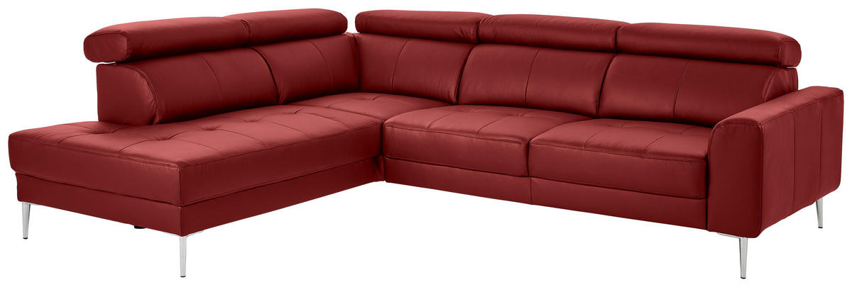 ECKSOFA in Echtleder Rot  - Chromfarben/Rot, Design, Leder/Metall (213/262cm) - Hom`in