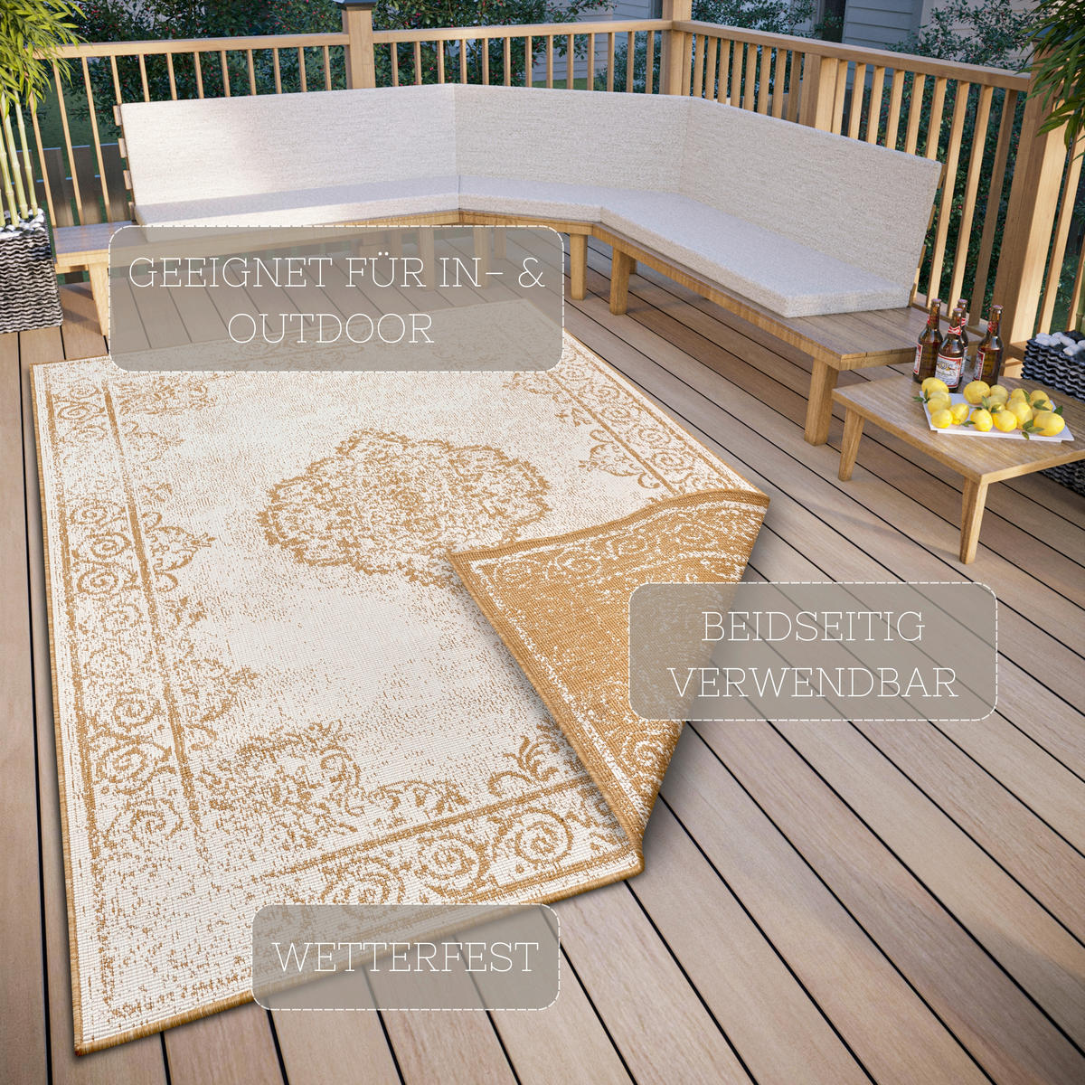OUTDOORTEPPICH 80/150 cm Twin Supreme Honig, Creme  - Creme/Honig, Design, Kunststoff (80/150cm) - Hanse Home