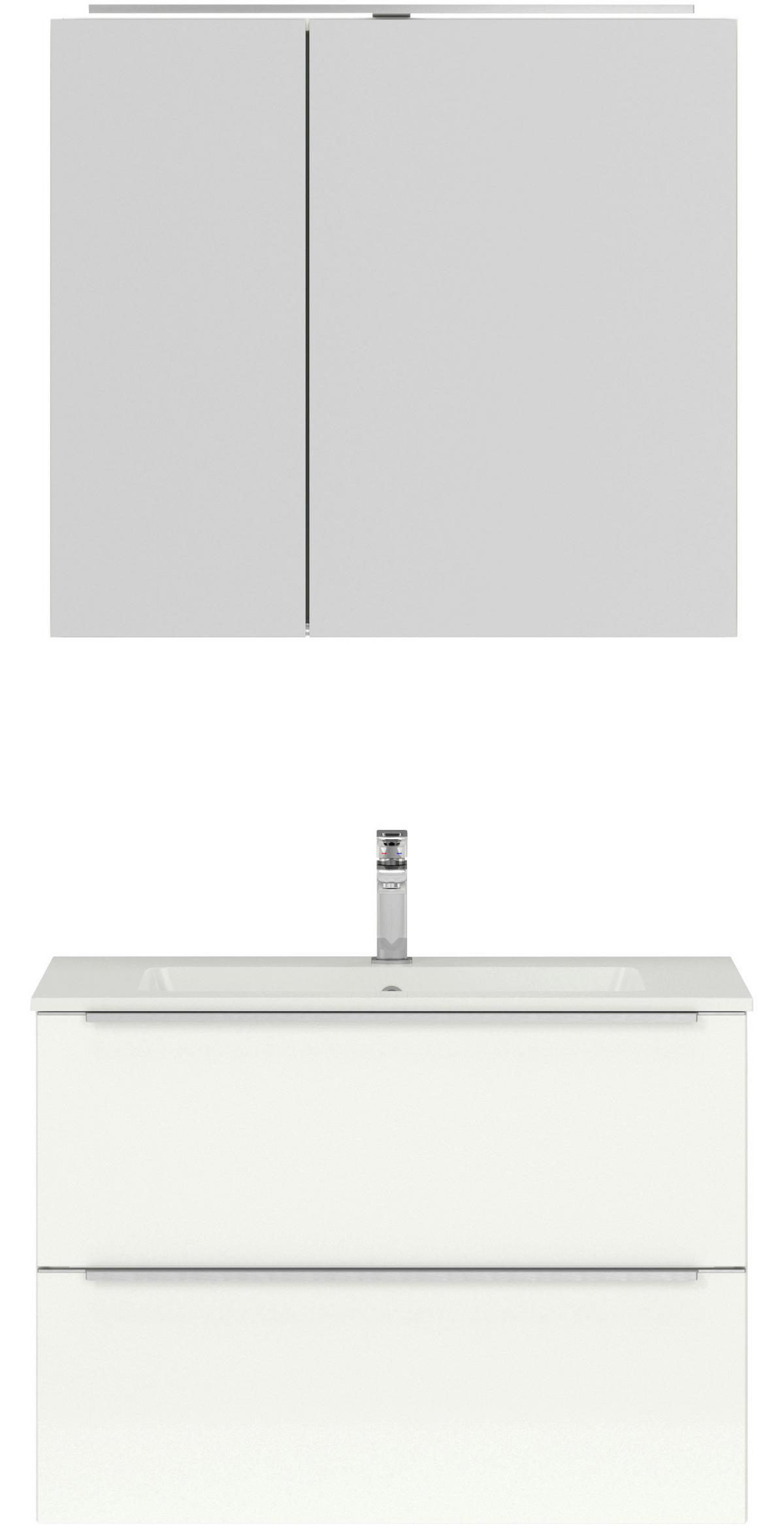 BADEZIMMER 3-teilig  in 81 cm  - Edelstahlfarben/Weiß Hochglanz, MODERN, Holzwerkstoff/Stein (81cm) - Nobilia