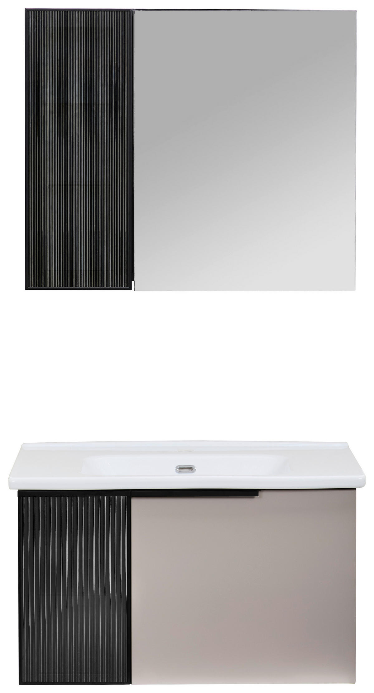 BADEZIMMER 3-teilig  in  - Weiß Hochglanz/Beige, MODERN, Glas/Holz (80/114/45cm) - MID.YOU