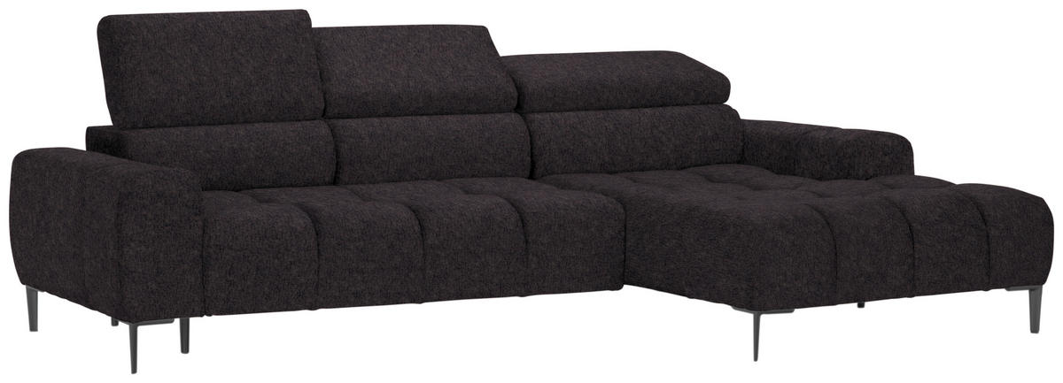 ECKSOFA in Samt, Webstoff Anthrazit  - Anthrazit/Schwarz, Design, Textil/Metall (270/177cm) - Welnova