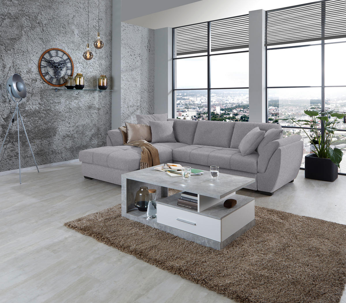 ECKSOFA in Webstoff Grau  - Schwarz/Grau, Design, Kunststoff/Textil (187/278cm) - Livetastic
