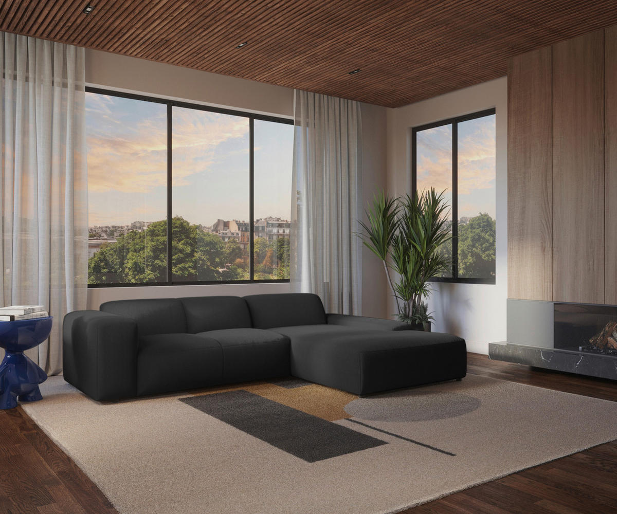 ECKSOFA HANNAH Schwarz Cord  - Schwarz, Design, Kunststoff/Textil (304/200cm) - MID.YOU