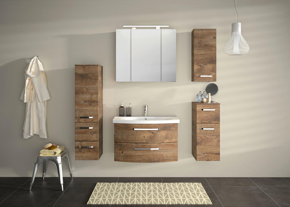 BADEZIMMER 3-teilig  in 84 cm  - Eiche dunkel/Chromfarben, MODERN, Glas/Keramik (84cm) - Sadena