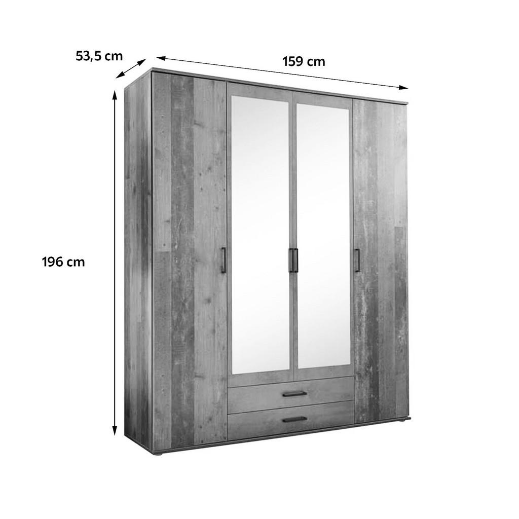 Thumbnail - Mid.you Drehtürenschrank, Akazie, Schiefer, Glas, Holzwerkstoff, 7 Fächer, 2 Schubladen, 159x196x53.5 cm, Blauer Engel, ...