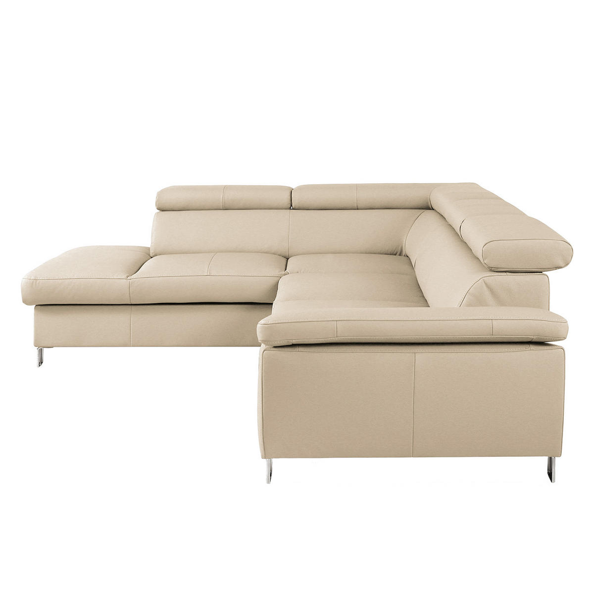 ECKSOFA Beige Echtleder  - Chromfarben/Beige, Design, Leder/Textil (208/248cm) - Livetastic
