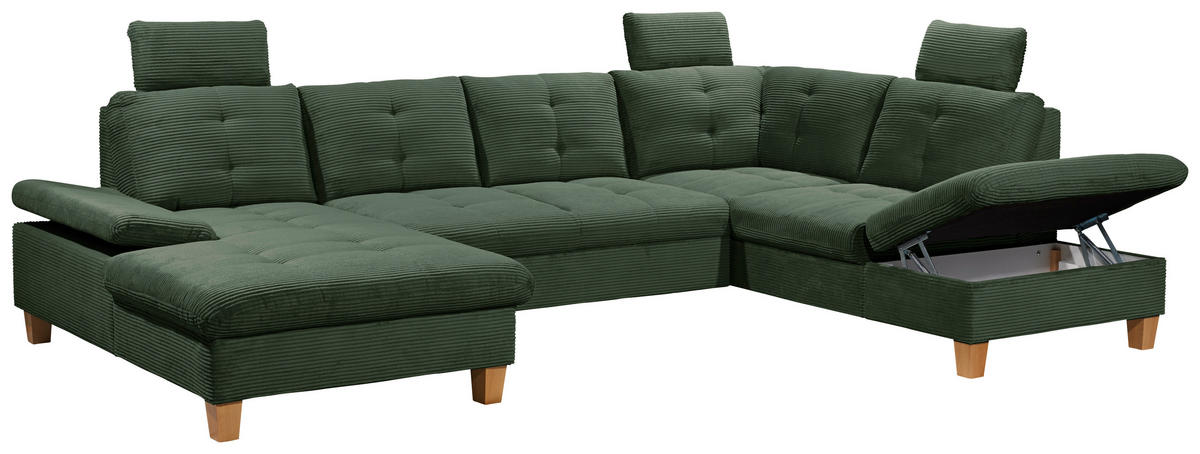 WOHNLANDSCHAFT in Cord Dunkelgrün  - Dunkelgrün/Eichefarben, Konventionell, Holz/Textil (170/324/220cm) - MID.YOU
