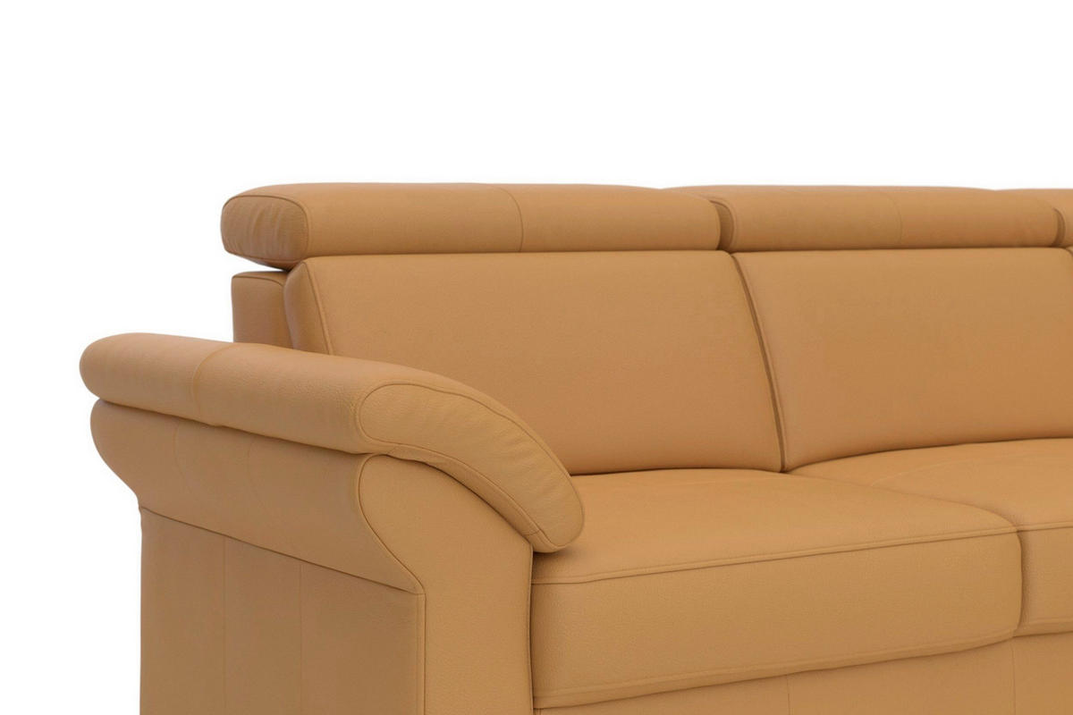 ECKSOFA 245/194 cm ARNGAST E in Echtleder Currygelb Kopfteilverstellung  245/194 cm  - Chromfarben/Currygelb, Basics, Leder/Textil (245/194cm) - Sit & More