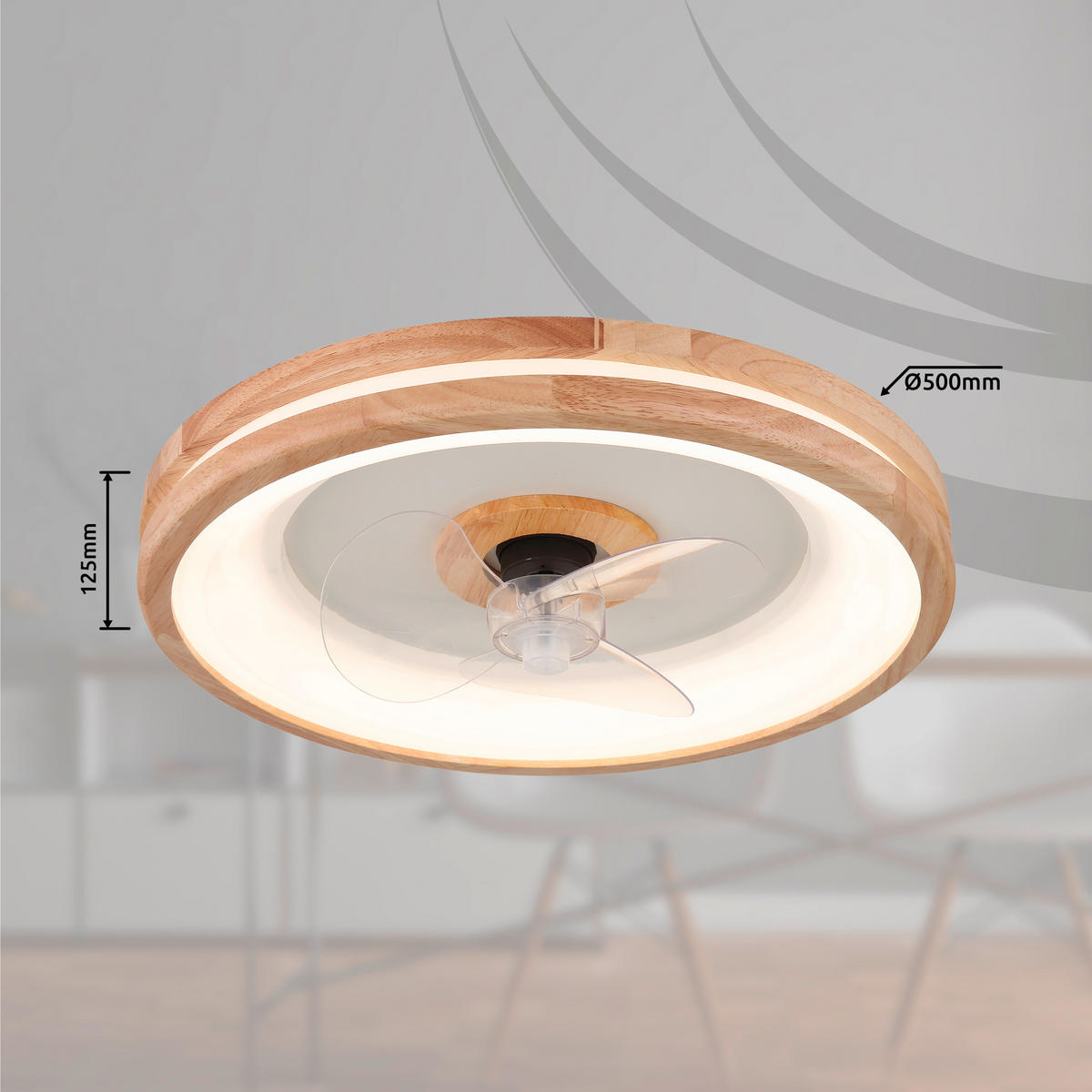 DECKENVENTILATOR - Transparent/Dunkelbraun, Natur, Kunststoff/Metall (50/12,5cm) - Globo