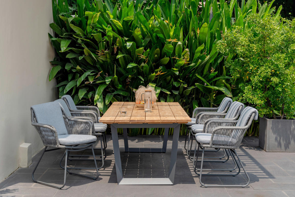 GARTENTISCH Holz, Metall Anthrazit, Teakfarben rechteckig  - Anthrazit/Teakfarben, MODERN, Holz/Metall (216/99/75cm) - Amatio