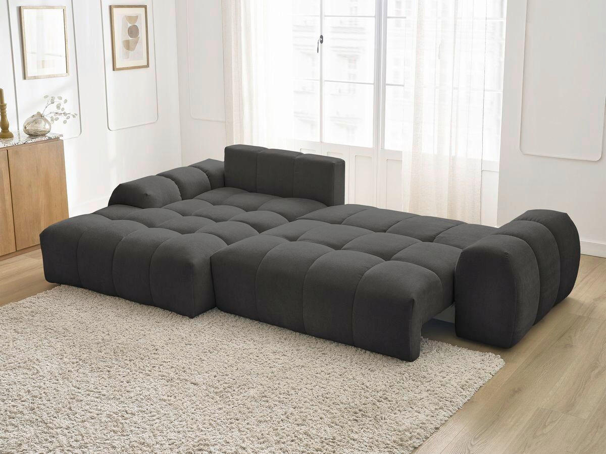 ECKSCHLAFSOFA EVEREST  mit Rücken echt, Armteil links, Armteil rechts Struktur Schwarz  - Schwarz, MODERN, Kunststoff/Textil (180/318cm) - Livetastic