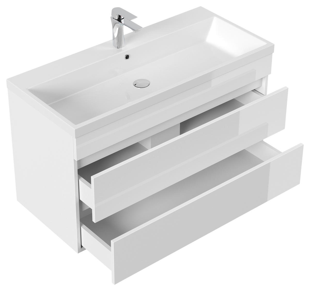 WASCHTISCHKOMBI 100 cm  - Weiß Hochglanz, Basics, Holzwerkstoff (100cm) - MID.YOU