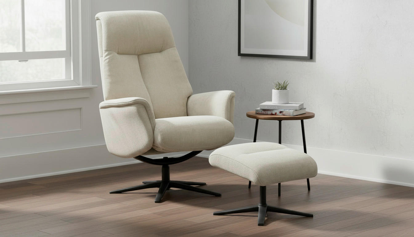 RELAXSESSELSET RELAVO Webstoff Hocker    - Beige/Schwarz, Design, Textil/Metall (72/109/86/111/81cm) - Livetastic