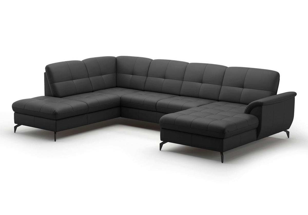 WOHNLANDSCHAFT in Vliesstoff Kombination Echtleder/Stoff Schwarz  - Schwarz, Modern, Leder/Textil (212/319/164cm) - Sit & More