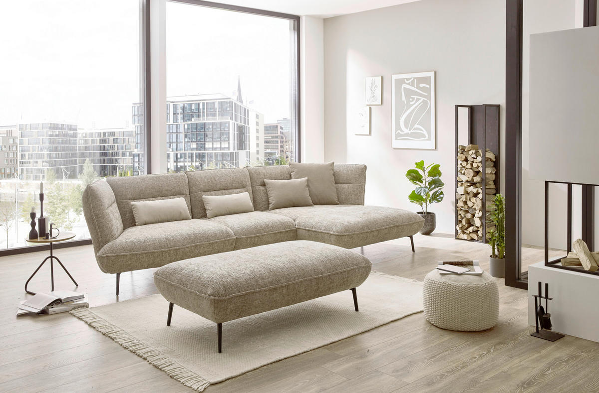 ECKSOFA in Flachgewebe Taupe  - Taupe/Schwarz, Design, Textil/Metall (339/153cm) - Moderano