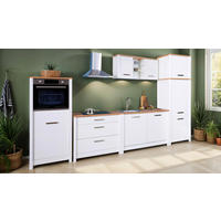 KÜCHENLEERBLOCK 370 cm   in Weiß, Eiche Artisan  - Silberfarben/Eiche Artisan, MODERN, Glas/Holzwerkstoff (370cm) - home24