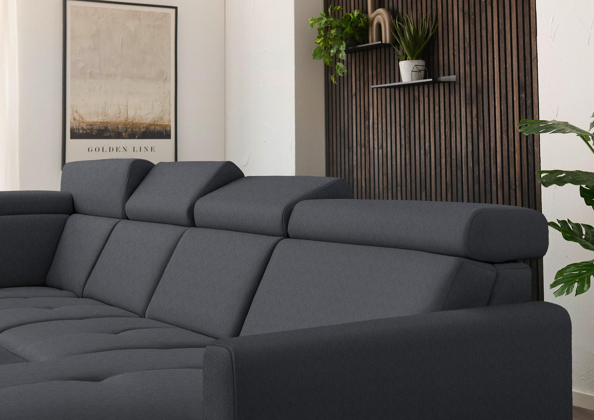 WOHNLANDSCHAFT Flachgewebe Anthrazit  - Anthrazit/Schwarz, Konventionell, Textil/Metall (215/333/174cm) - Beldomo System