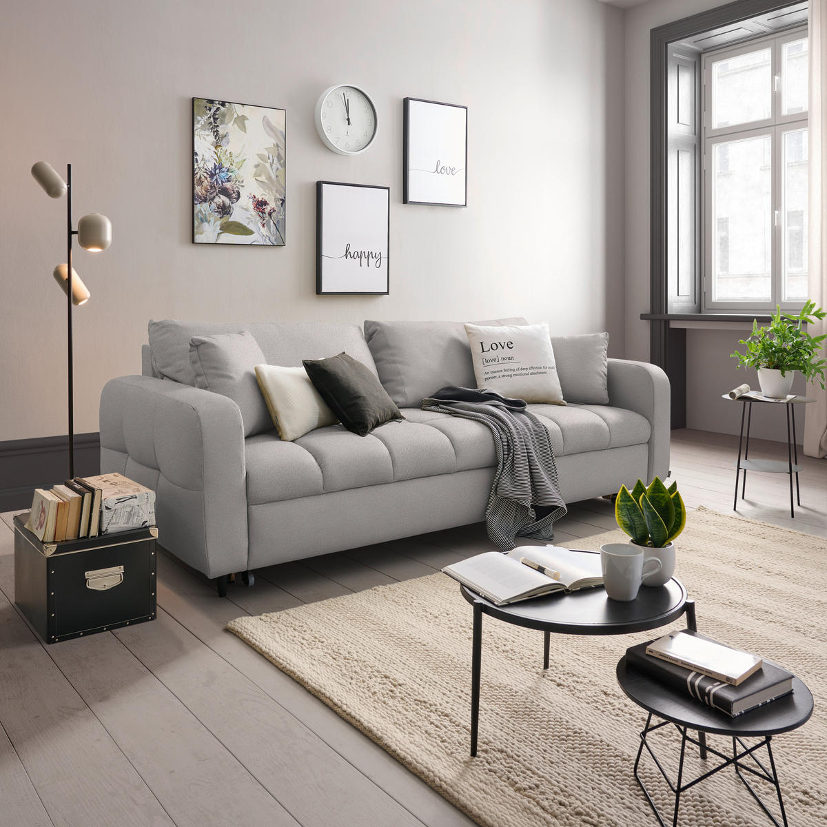 SCHLAFSOFA Webstoff Greige Stoffauswahl, Bettfunktion erhältlich, Rücken echt, Armteil links, Armteil rechts  - Greige/Schwarz, Design, Holz/Textil (236/88/101cm) - Lomoco