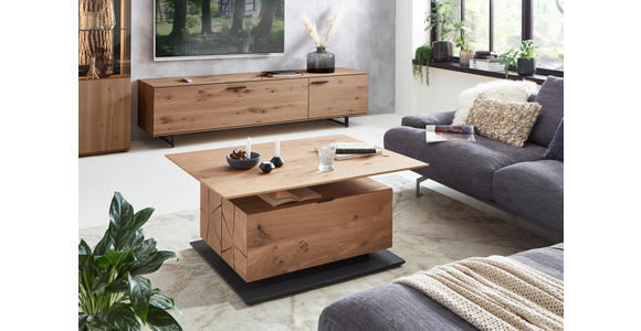 COUCHTISCH Kerneiche vollmassiv Eichefarben 105/75/47-62 cm  - Eichefarben/Anthrazit, Design, Leder/Holz (105/75/47-62cm) - Valnatura