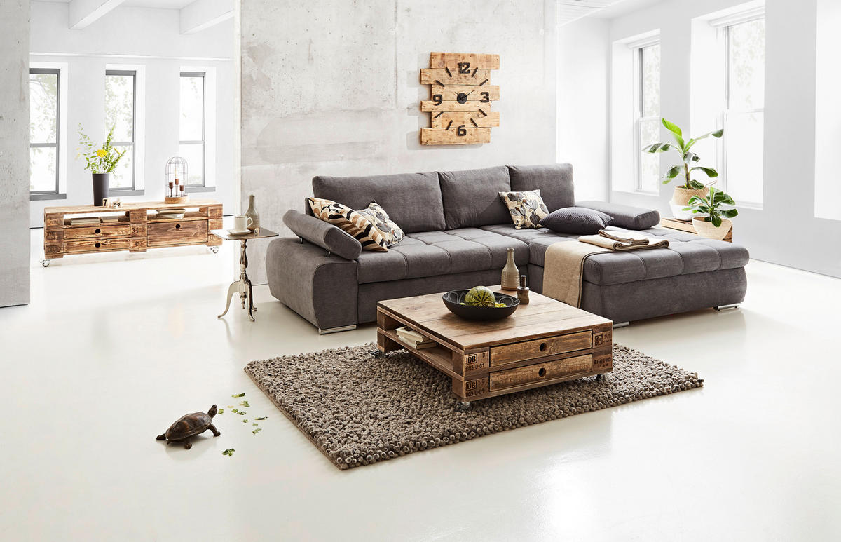 ECKSOFA Grau Flachgewebe  - Chromfarben/Weiß, Design, Kunststoff/Textil (294/173cm) - Carryhome