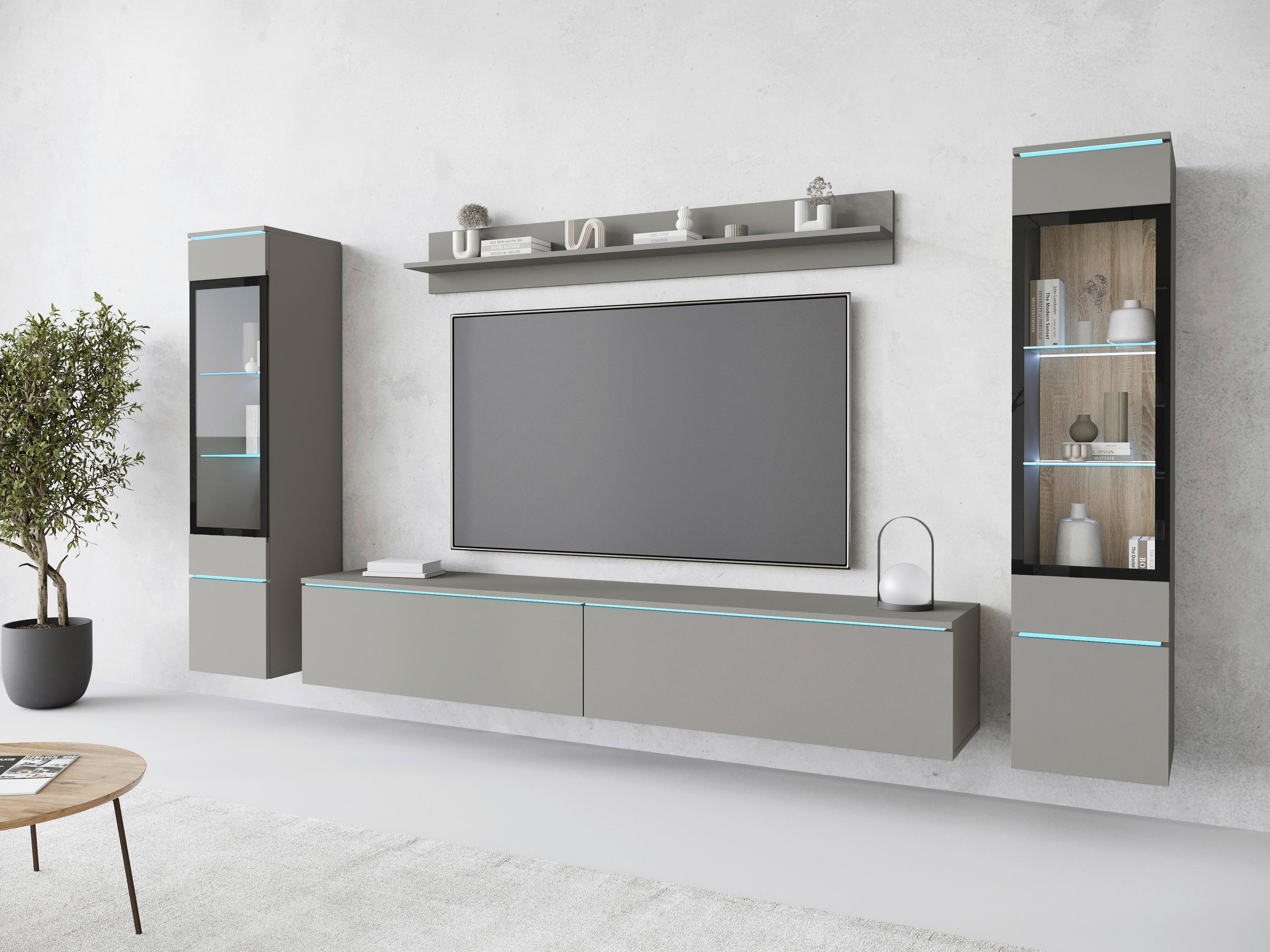 OBÝVACÍ STĚNA, šedá - šedá, Trend, kompozitní dřevo/plast (240/130/33cm)
