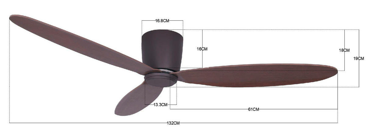 DECKENVENTILATOR 132/19 cm   - Bordeaux/Walnussfarben, Basics, Holzwerkstoff/Kunststoff (132/19cm) - P & B