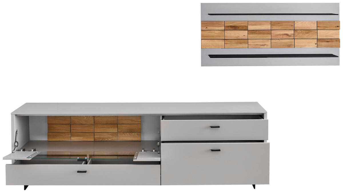 WOHNWAND  in Eichefarben, Kaschmir  299,4/170,4/46,4 cm  - Kaschmir/Eichefarben, Design, Glas/Holz (299,4/170,4/46,4cm) - Novel