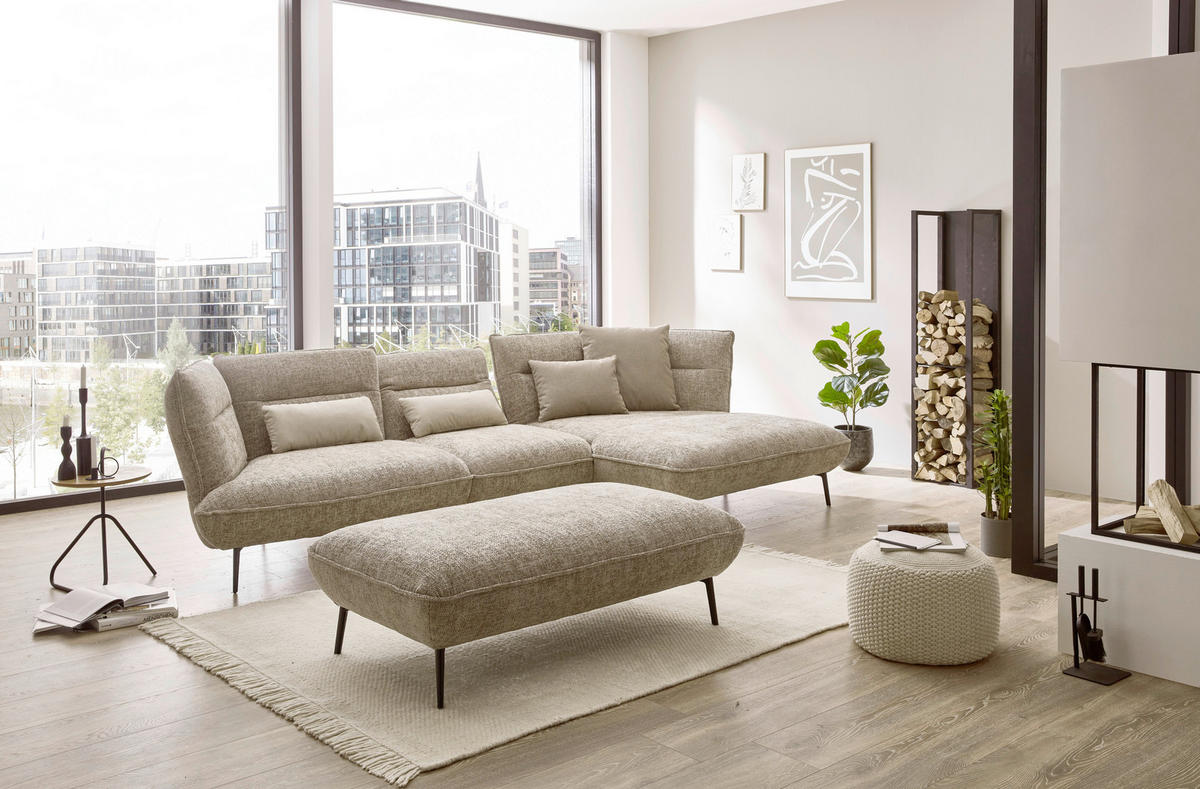 ECKSOFA in Flachgewebe Taupe  - Taupe/Schwarz, Design, Textil/Metall (339/153cm) - Moderano