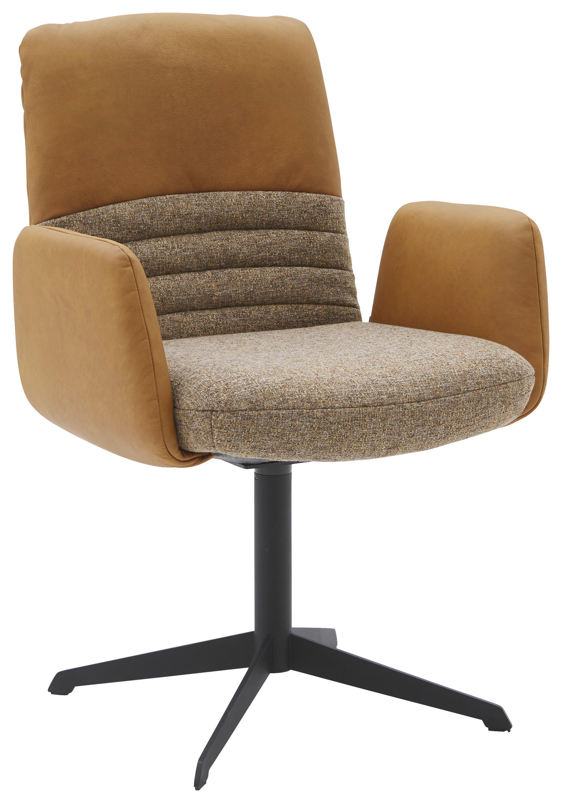 ARMLEHNSTUHL Stahl Flachgewebe Echtleder pigmentiert  - Rostfarben/Cognac, Design, Leder/Textil (64/93/69cm) - Dieter Knoll