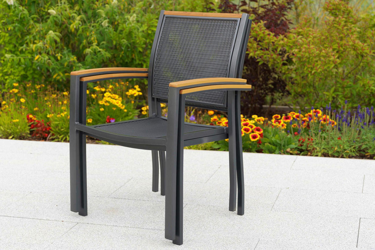 GARTENSTUHL-SET Metall, Kunststoff Graphitfarben, Naturfarben  - Graphitfarben/Naturfarben, KONVENTIONELL, Kunststoff/Metall (61/91/56cm) - Gardenson