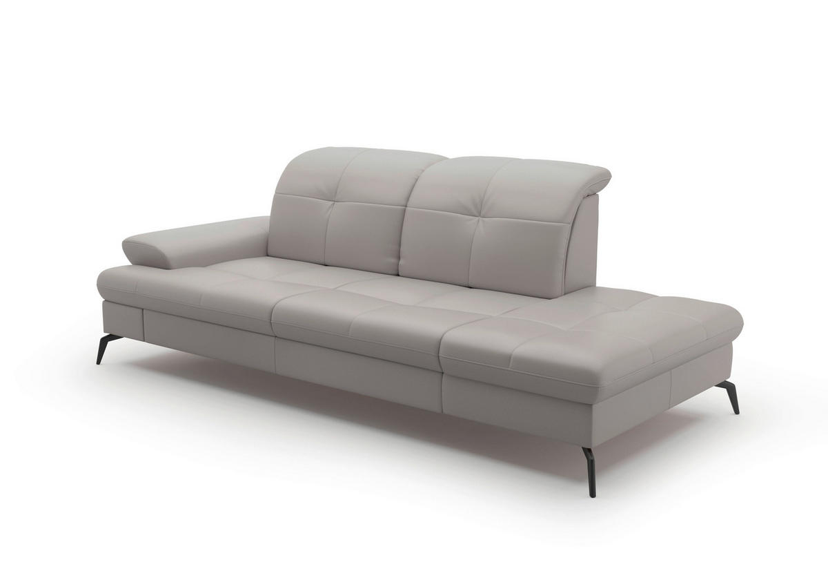 RÉCAMIERE Hellgrau Kombination Echtleder/Stoff Vliesstoff  - Hellgrau/Schwarz, KONVENTIONELL, Leder/Textil (231/90/122cm) - Sit & More