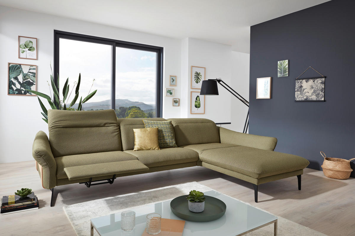 ECKSOFA in Webstoff Olivgrün  - Anthrazit/Olivgrün, Design, Holz/Textil (314/179cm) - Himolla
