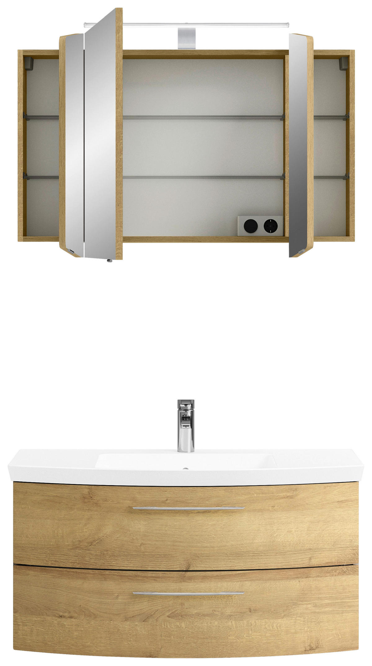 BADEZIMMER 3-teilig  in 101 cm  - Chromfarben/Eichefarben, KONVENTIONELL, Glas/Holzwerkstoff (101cm) - Pelipal