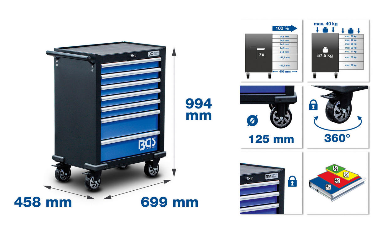 WERKSTATTWAGEN 69,9/99,4/45,8 cm  - Blau/Schwarz, Basics (69,9/99,4/45,8cm)