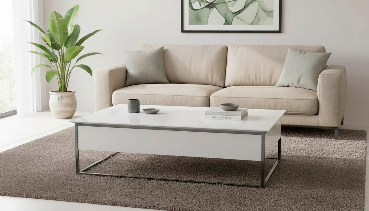 COUCHTISCH 130/80/40 cm Optiwhite rechteckig Weiß, Chromfarben  - Chromfarben/Weiß, Design, Glas/Holzwerkstoff (130/80/40cm) - MID.YOU