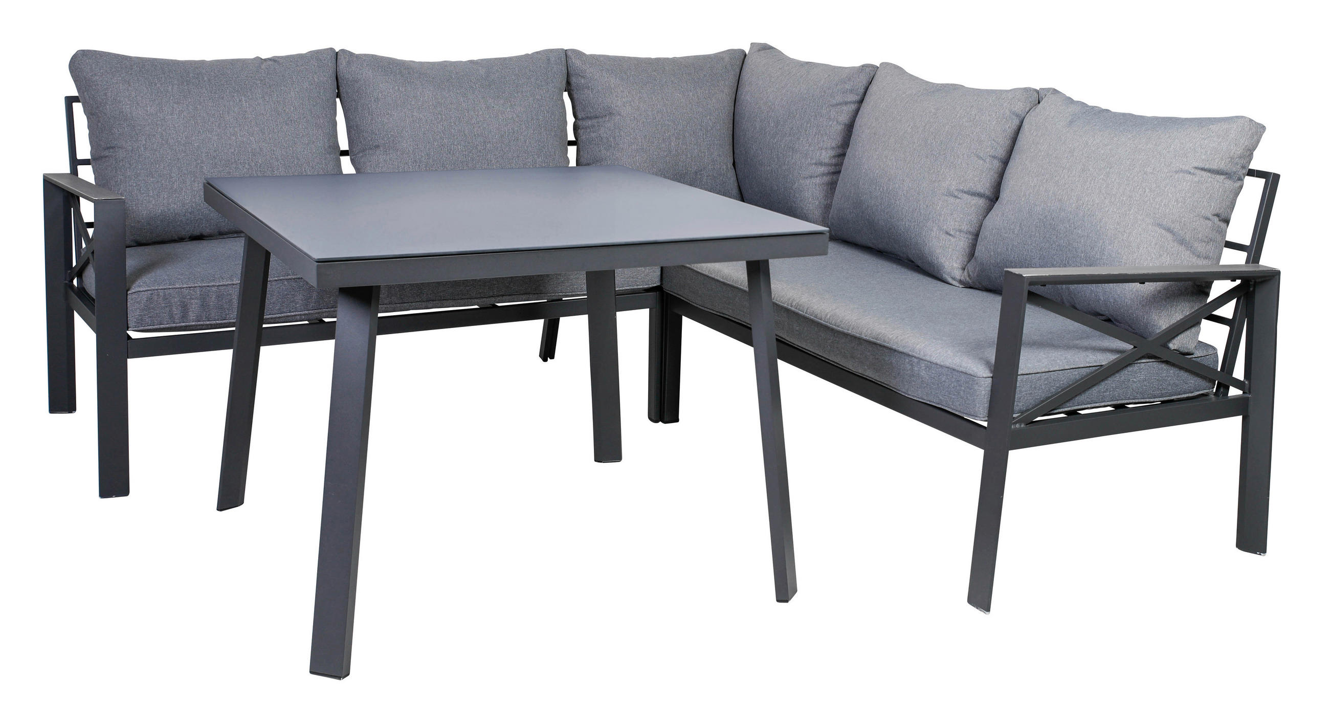LOUNGEGARNITUR Aluminium  - Anthrazit, Basics, Glas/Textil (131,5/77/72cm) - Gardenson