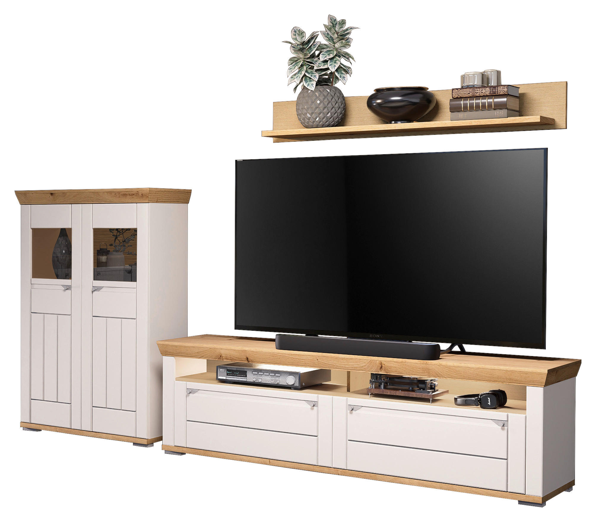 WOHNWAND  Kaschmir, Eiche Artisan 306/192/53 cm  - Kaschmir/Eiche Artisan, Romantik / Landhaus, Glas/Holzwerkstoff (306/192/53cm) - Landscape