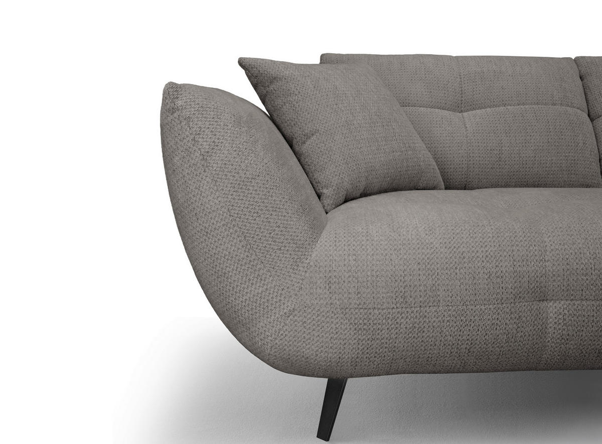 ECKSOFA Graubraun Chenille Armlehnenkissen, Rücken echt, Sitztiefenverstellung  - Graubraun/Schwarz, KONVENTIONELL, Textil/Metall (313/215cm) - Hom`in