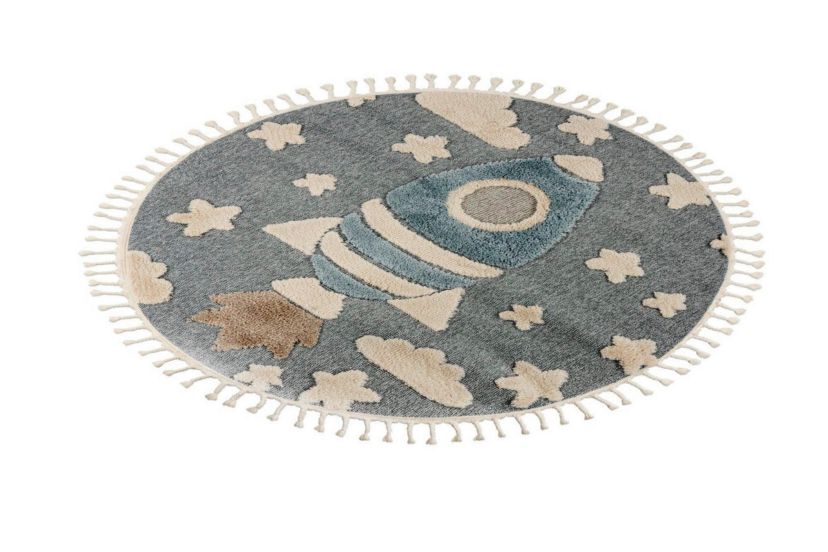 FLACHWEBETEPPICH 133/133 cm Blau rund  - Blau, Basics, Textil (133/133cm) - Kayoom